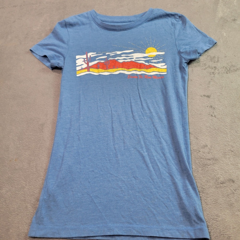 Free State Womens Santa Fe New Mexico Graphic T-Shirt Blue Desert Sun Tee XS